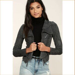Lulus Ready For Anything Charcoal Grey Vegan Suede Moto Jacket Medium